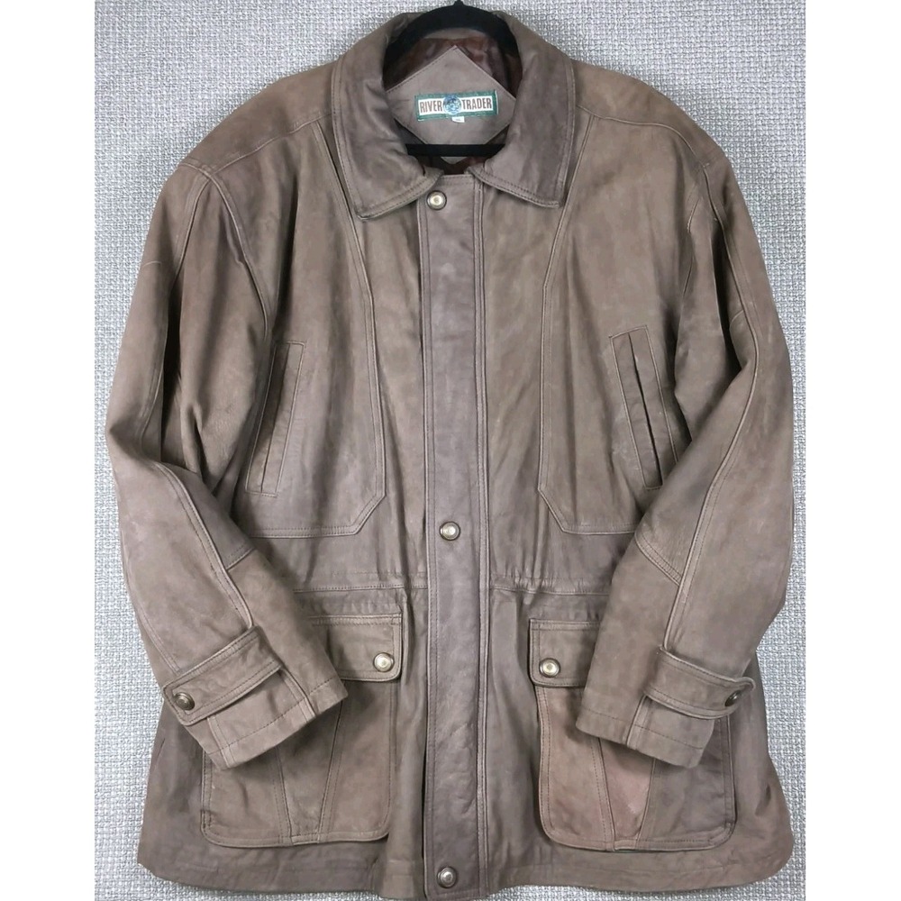 Vintage River Trader Brown Nubuck Leather Field Jacket Paisley Lining Men's XL